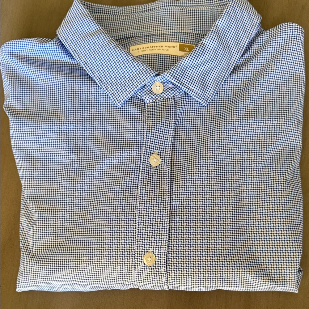Hart Schaffner & Marx Blue Gingham Button Down Shirt - Luxury Performance